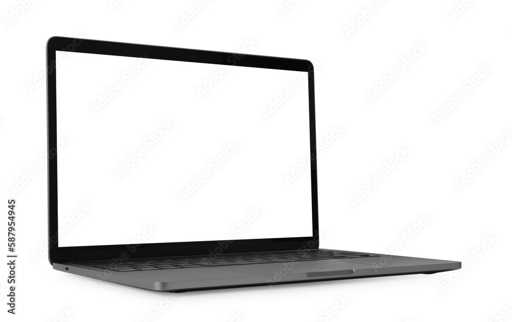 Modern laptop with blank screen isolated on white Modern laptop with blank screen isolated on white