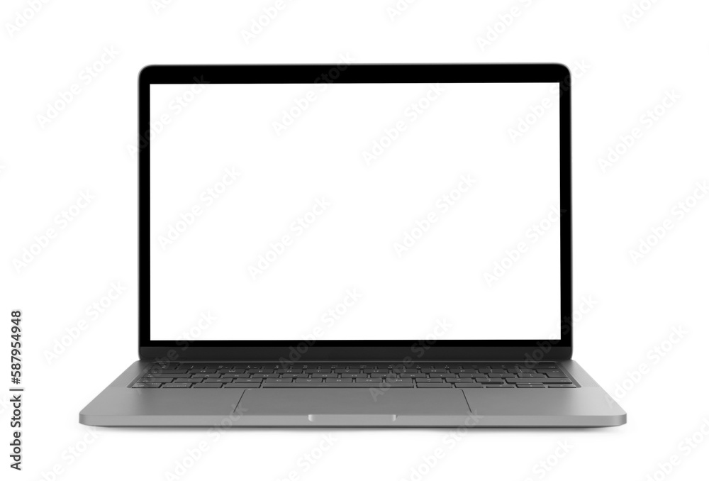Modern laptop with blank screen isolated on white Modern laptop with blank screen isolated on white