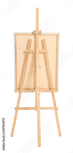 Wooden easel with canvas isolated on white
