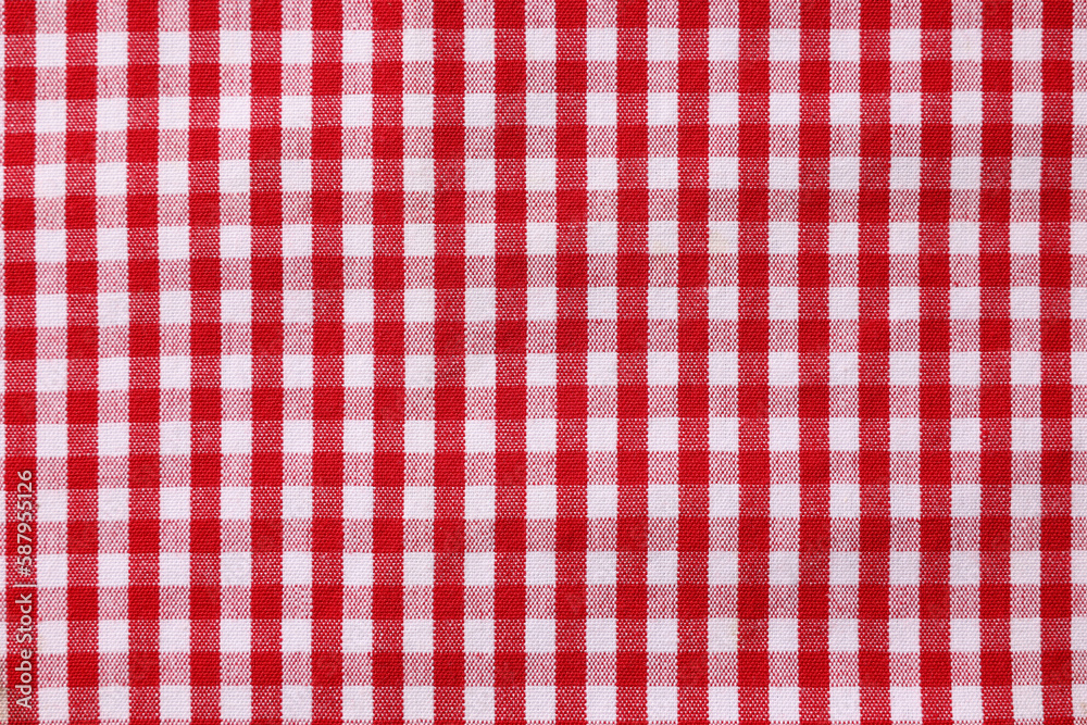 Red checkered tablecloth as background, top view Red checkered tablecloth as background, top view