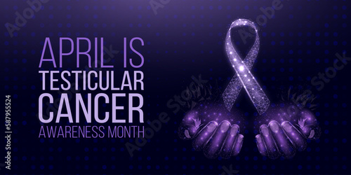 Testicular cancer awareness month concept. Banner with purple ribbon awareness and text. Vector illustration