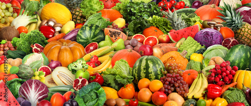 Assortment of fresh vegetables and fruits as background  banner design