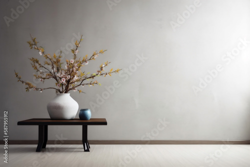 space design home contemporary wall plaster vase table illustration copy interior decor. Generative AI.