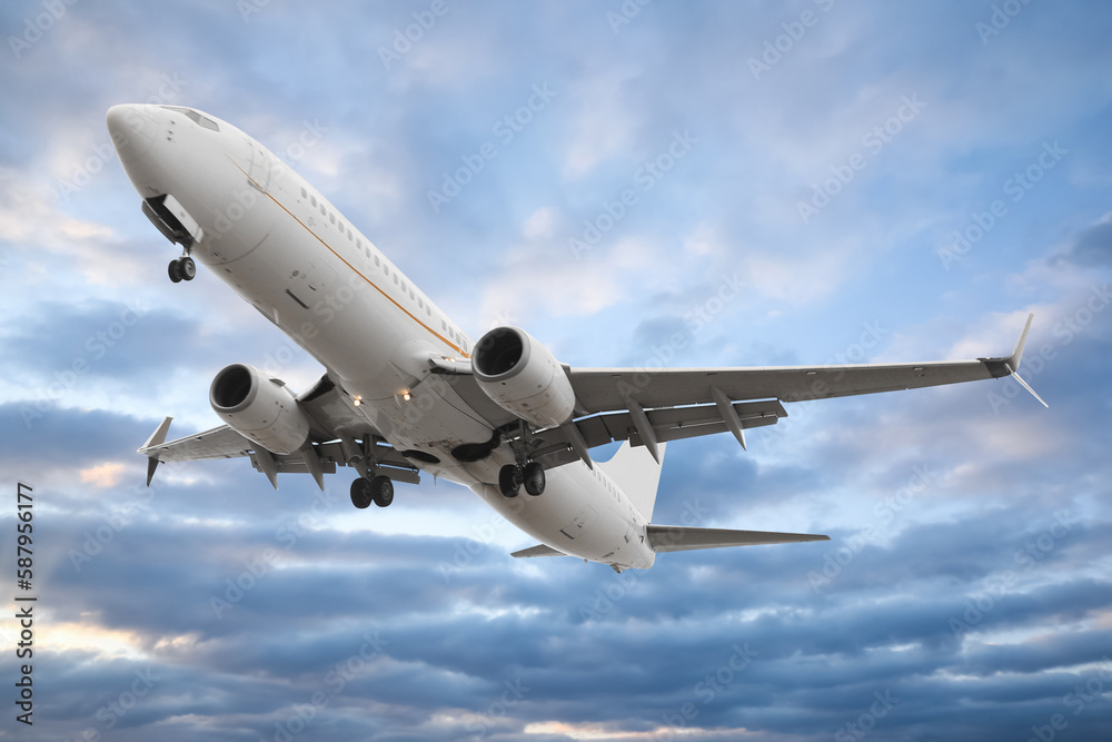 Plane in sky during sunset, low angle view Plane in sky during sunset, low angle view