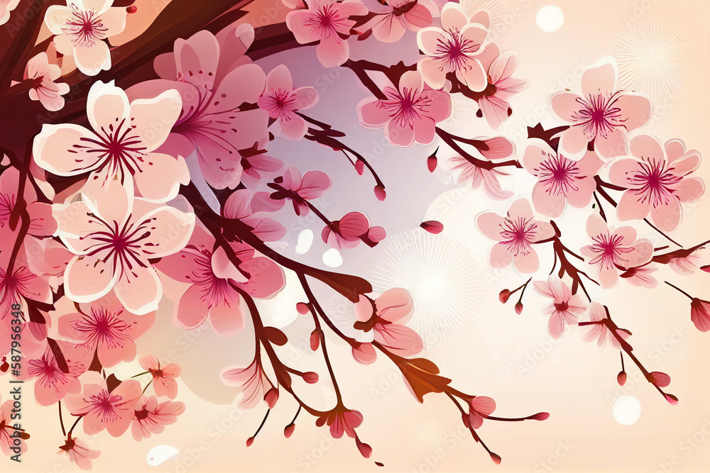 Fototapeta premium beautiful blooming cherry blossom sakura, minimalistic wallpaper made with Generative AI