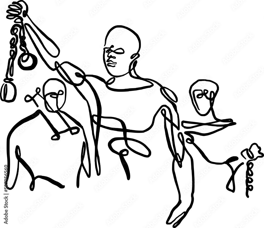 one-line art vector illustration of  the freedom slaves