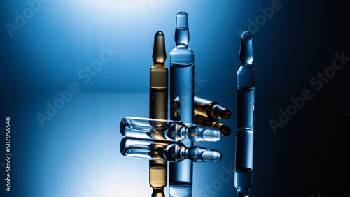 Photos Medical drugs, ampoules with injections, vaccination, health care, close-up, dar