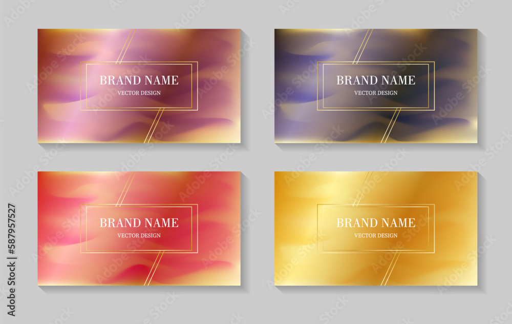 Luxury cover design template with soft gradient and gold frame brand and packaging. Vector illustration for printing business cards, isolated element. Banner background, flyer, poster. 
