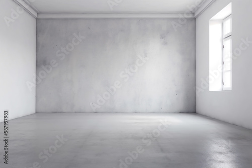 empty render design room background abstract home wall light window white interior. Generative AI.