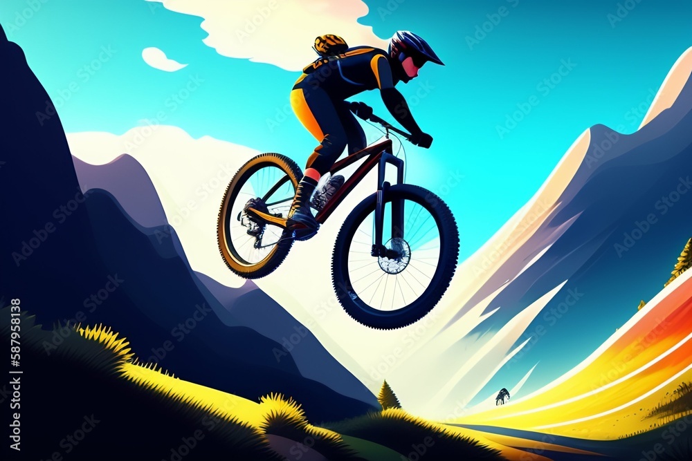 Fototapeta premium mountain biker silhouette