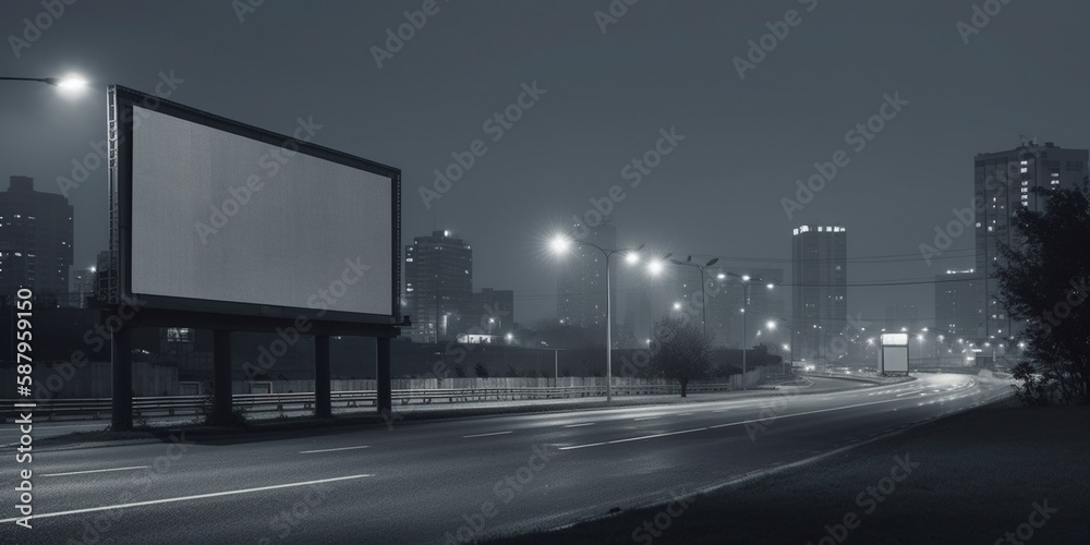City roadside blank billboard Generated AI City roadside blank billboard Generated AI