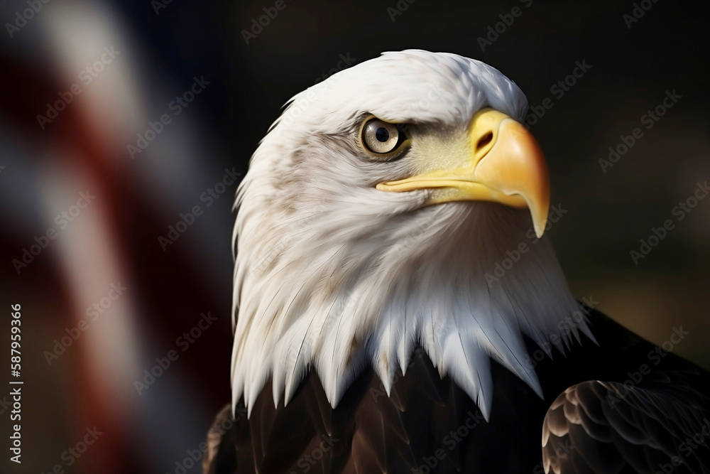 Obraz premium Bald Headed Eagle, close up shot with blurred background generated by Ai