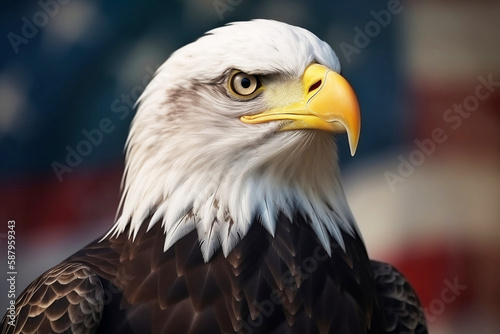 Bald Headed Eagle  close up shot with blurred background generated by Ai