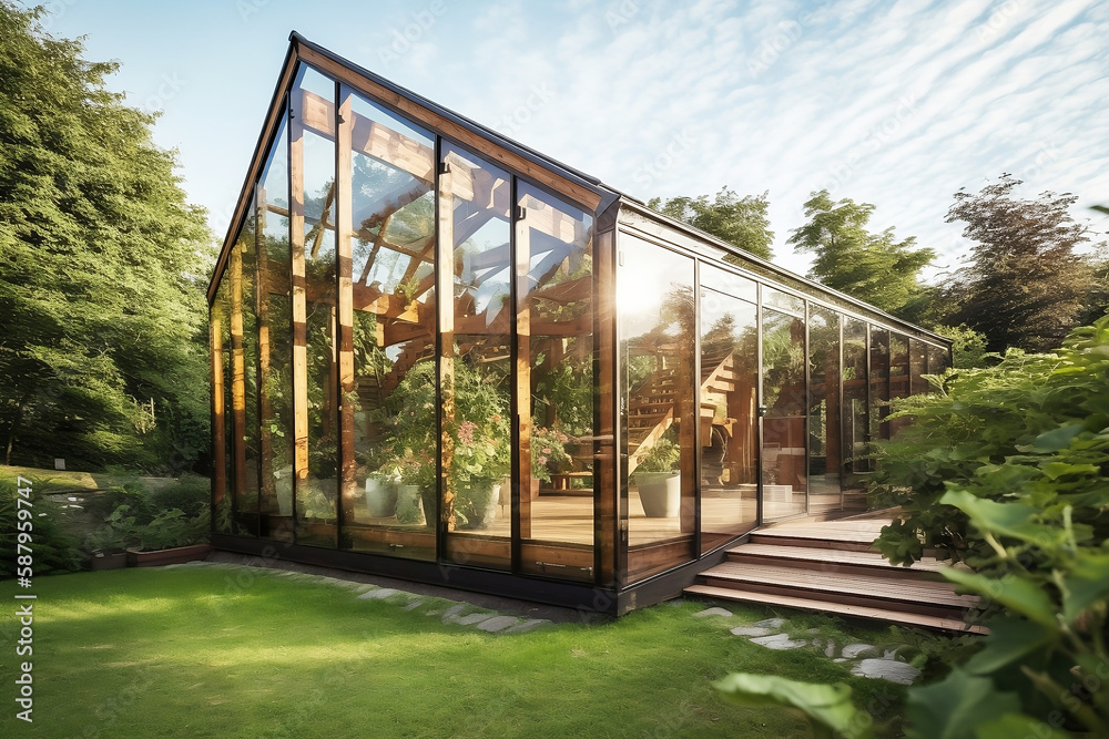 glass house of the future in the middle nature of wooden forest generated by Ai generated by Ai glass house of the future in the middle nature of wooden forest generated by Ai generated by Ai