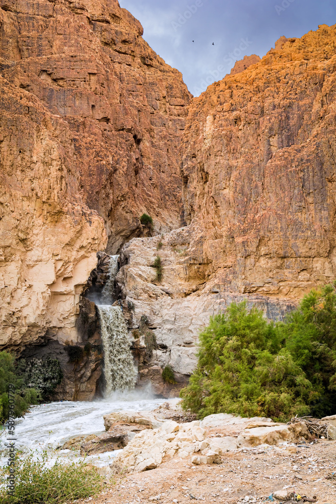 Powerful waterfall in Judean Desert