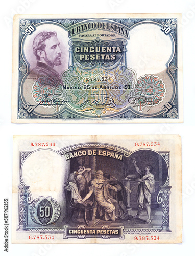 Spanish old banknote of 50 pesetas printed in 1931