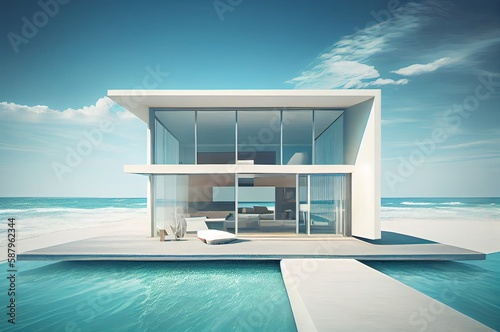 Expensive Beach House By Sand Generative AI © Johnathan