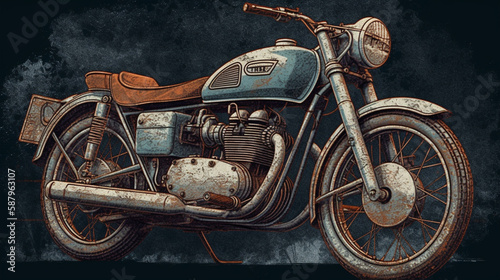 Retro style motorcycle design drawings Generated AI