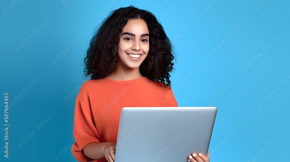 young latin woman smiling, working on her laptop young latin woman smiling, working on her laptop