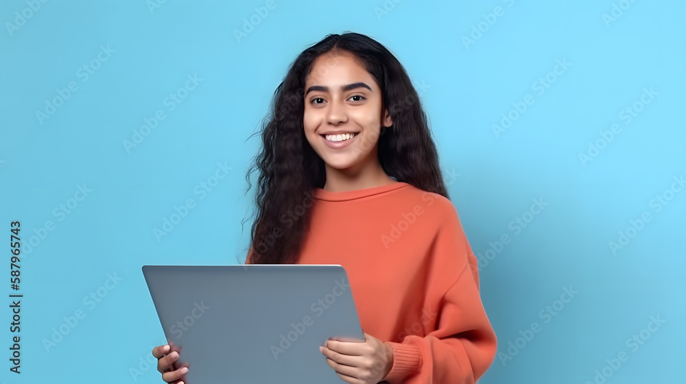 young latin woman smiling, working on her laptop young latin woman smiling, working on her laptop