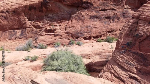 Canyon red rock texture - camera panning from bottom of canyon to cloudy sky