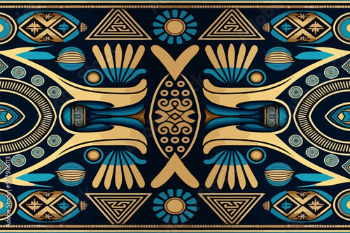 Egyptian geometry pattern old ancient background. Abstract traditional folk antique tribal ethnic graphic line. Ornate elegant luxury vintage retro style. Texture textile fabric ethnic egypt patterns