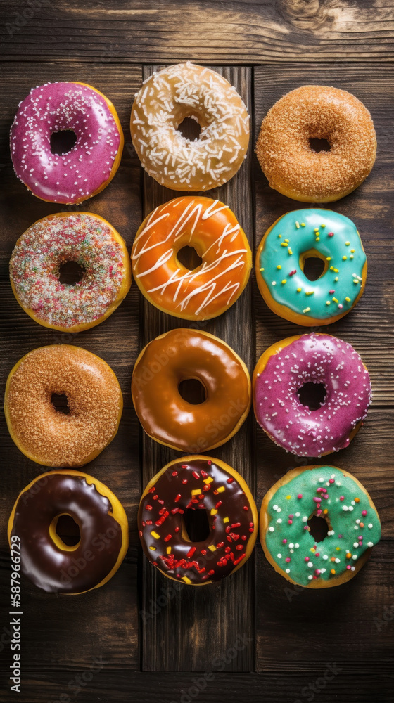 Colorful Donuts in a Rustic Setting Colorful Donuts in a Rustic Setting