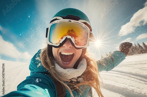 Woman Selfie Snow Winter Vacation Generative AI