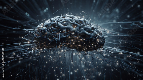 Visualization of artificial intelligence with neural connections, science background. Generative AI