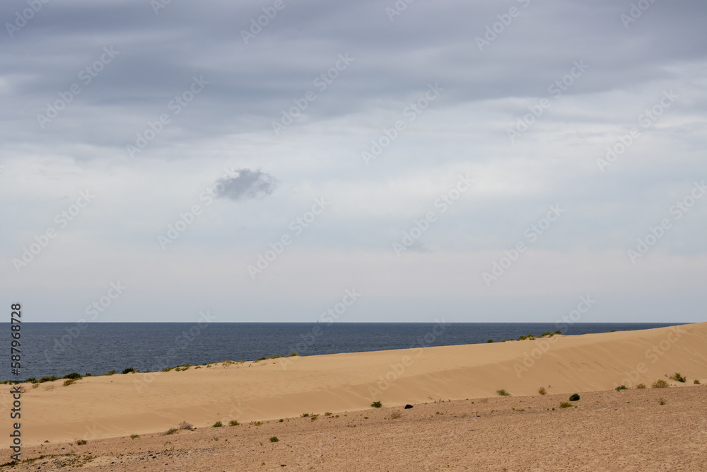 Desert and Atlantic ocean,, Corralejo, Spain