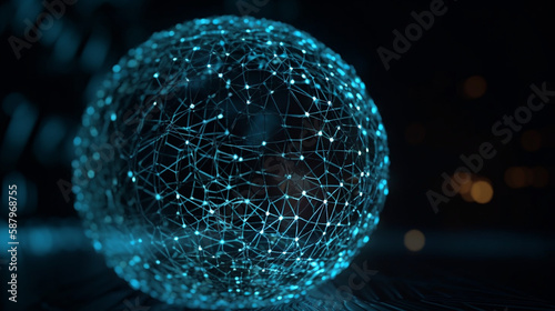 Big data futuristic background with a sphere made up of dots and lines, created with Generative AI technology