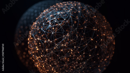 Big data futuristic background with a sphere made up of dots and lines, created with Generative AI technology