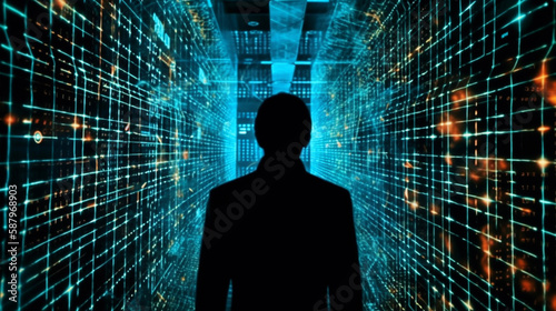 Computer technology background. Programmer coding, created with Generative AI technology