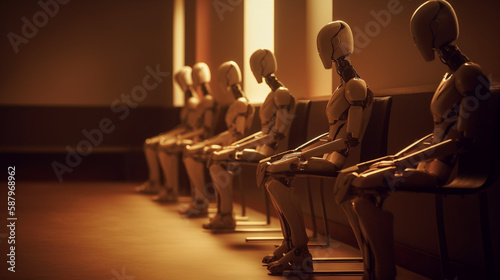 Robot sitting on a chair, created with Generative AI technology