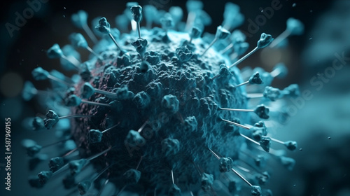 Virus close-up, microscopic bacteria created with Generative AI technology