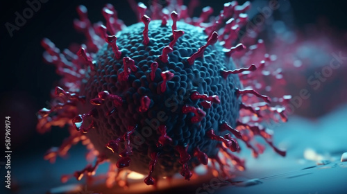 Virus close-up, microscopic bacteria created with Generative AI technology