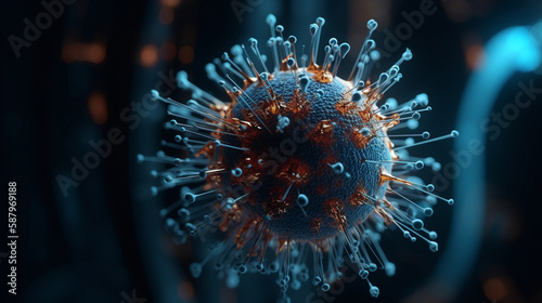 Virus close-up, microscopic bacteria created with Generative AI technology © ket4up