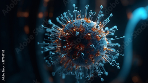 Virus close-up, microscopic bacteria created with Generative AI technology