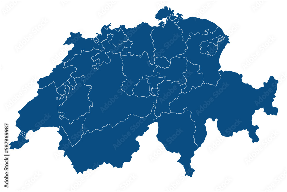 Switzerland map or Swiss map high details with administrative regions 