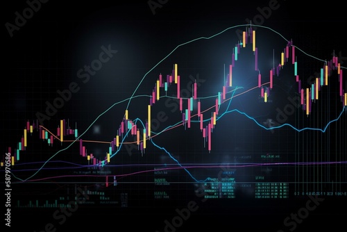 Graphs and charts showing technical analysis indicators, such as moving averages and support and resistance levels Generative AI photo