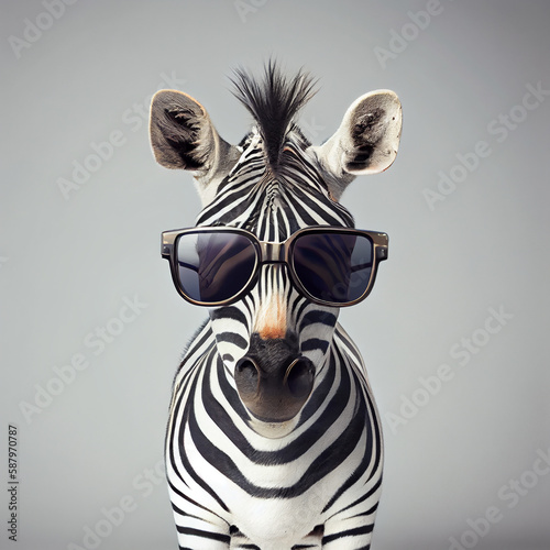 portrait of a zebra in sunglasses photo