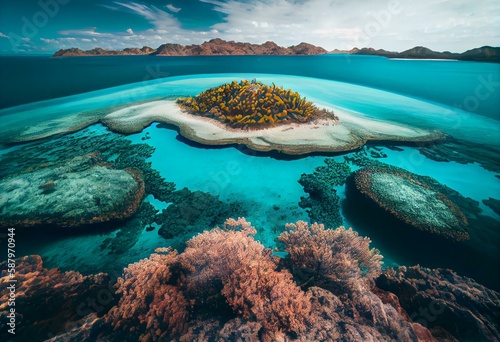 Canvas Print Beautiful australian coral reef whitsunday island landscape (Generative AI)