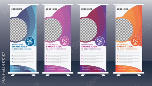 Business professional roll up banner bundle or Business roll up display standee for presentation purpose and Vertical business roll up banner template set, stand banner, business promotion