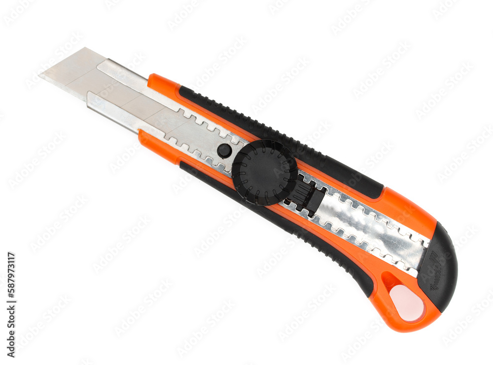 Black and orange office paper knife isolated on a white background. Black and orange office paper knife isolated on a white background.
