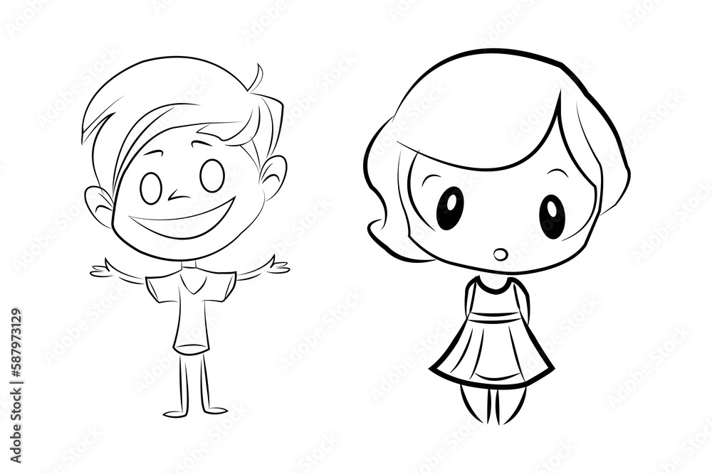 Free vector boy and girl cortoon character Free vector boy and girl cortoon character