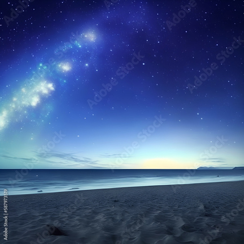 night sky over the sea - Starry sky on the beach landscape - Calm beach background for design - landscape for design - Generative AI