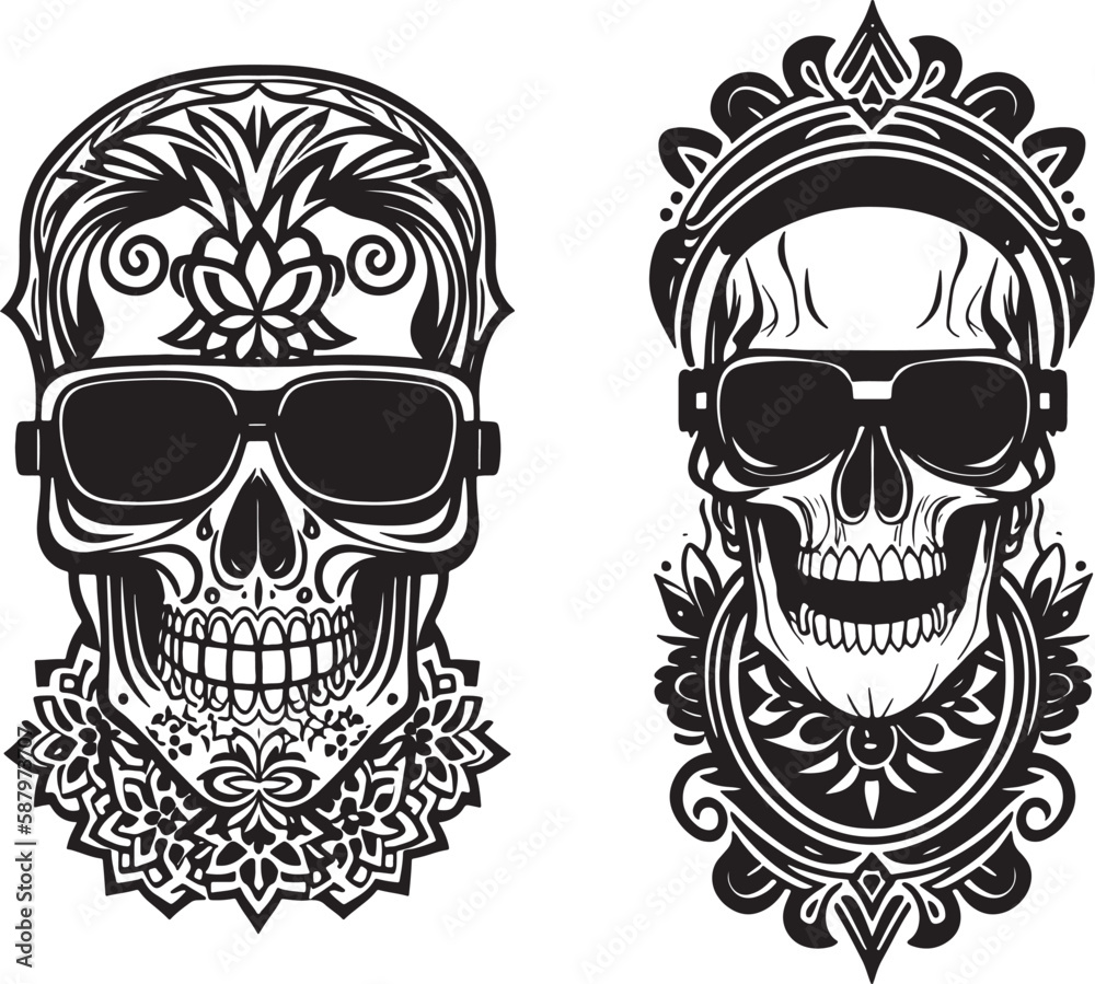 Gret Set Skulls Tattoo Vector Gret Set Skulls Tattoo Vector