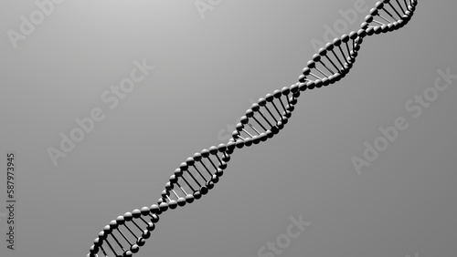 A DNA molecule on a gray background