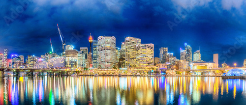 Panoramic night skyline of Darling Harbour - Sydney
