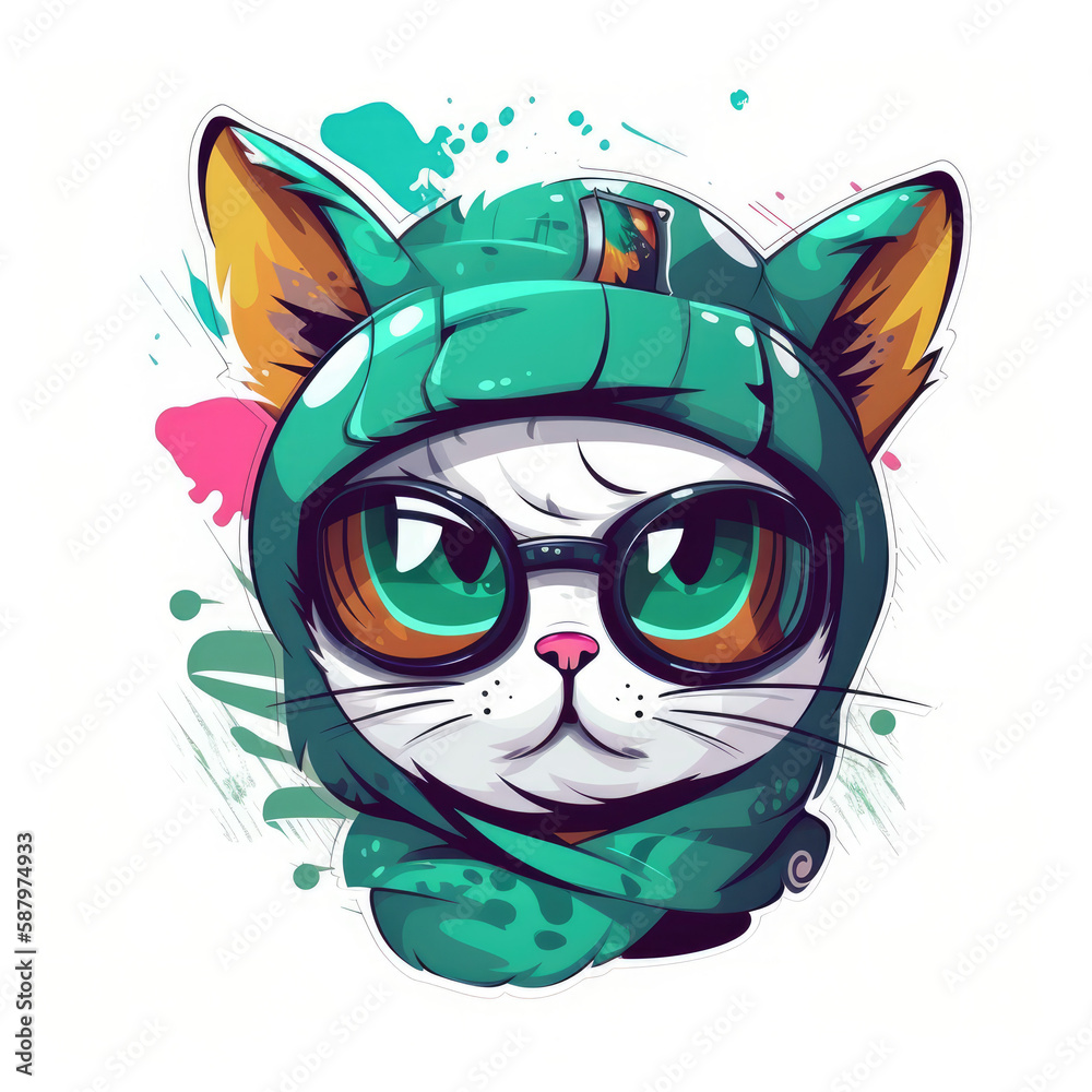 Cute little cat, Manga art, illustration shirt, AI generated art